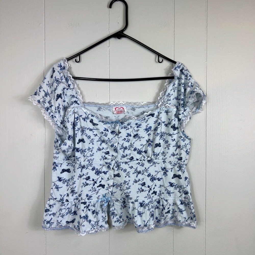 Solie Intimates Floral Butterfly Lace Trim Square‎ Neck Crop Top 1X Plus Size